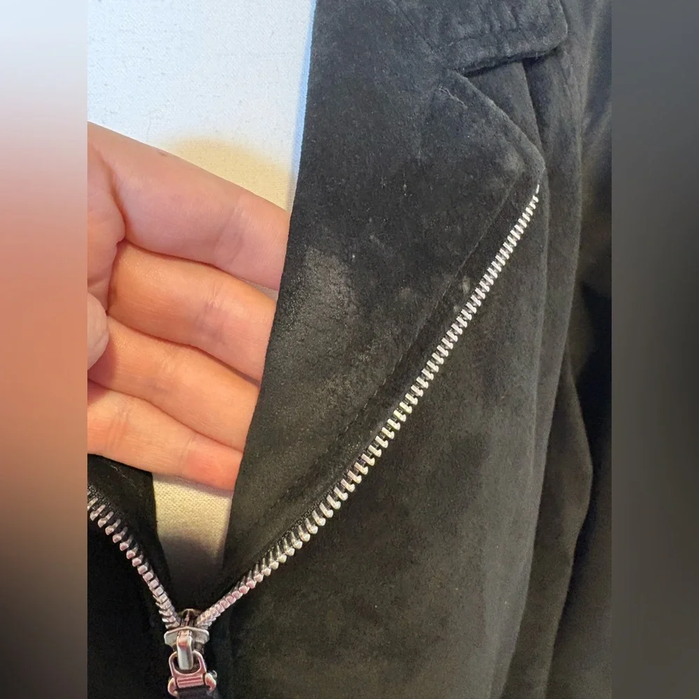 Danier Genuine Leather Suede Coat-Black Longline Zip Jacket - Picture 3 of 9